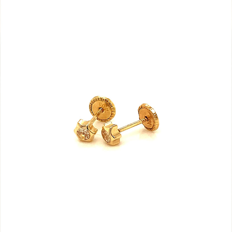 Aretes con circones para bebés en oro amarillo 10kt