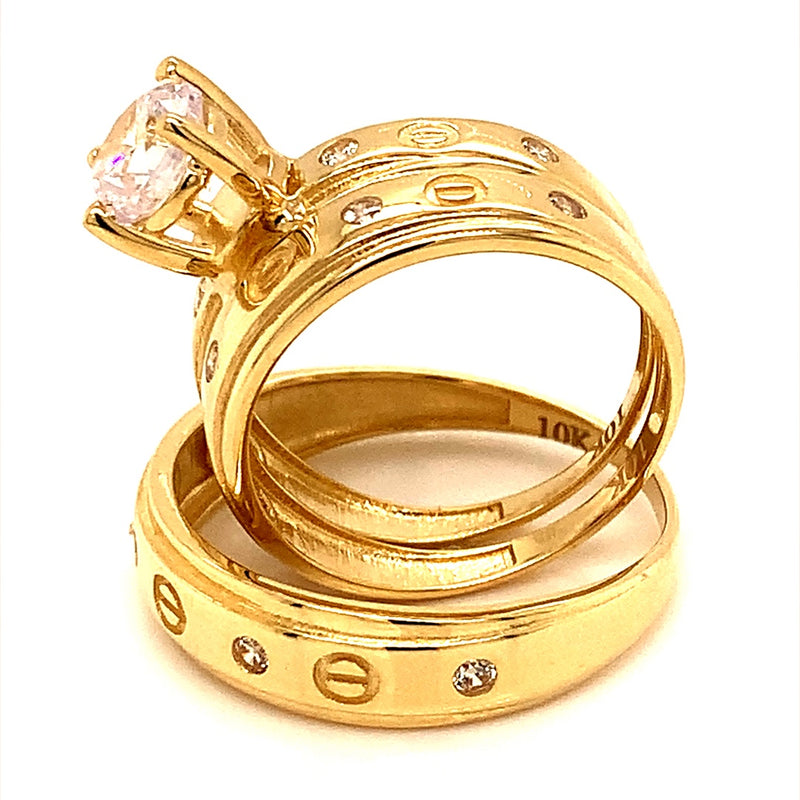 Trío de anillos con circones en oro amarillo 10K