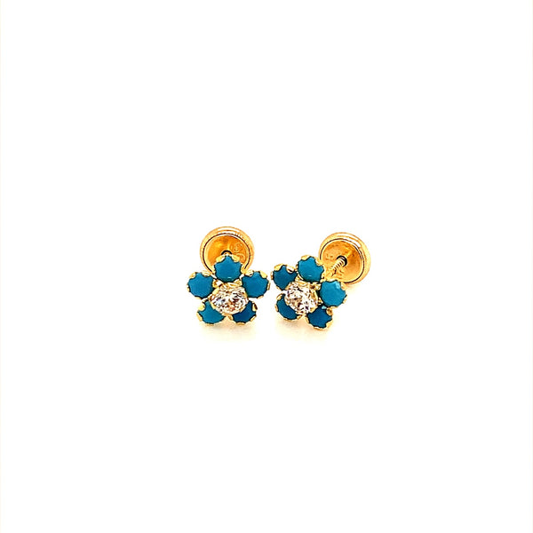 Aretes (flor) para bebés en oro amarillo 18kt