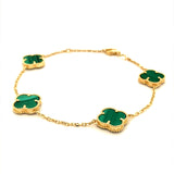 Pulsera (trébol verde malaquita) en oro amarillo 10kt. 17CM/19CM