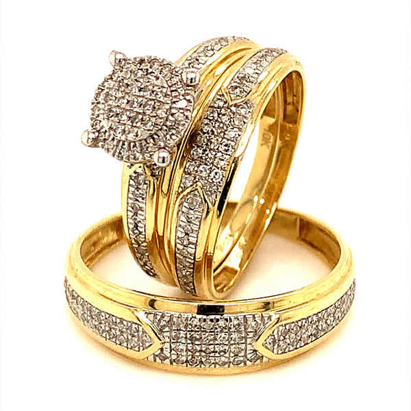 (SOFIA) Trío de anillos con diamantes en oro amarillo 10k