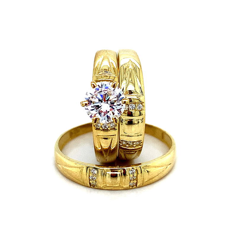 Trio de anillos con circones en oro amarillo 10K
