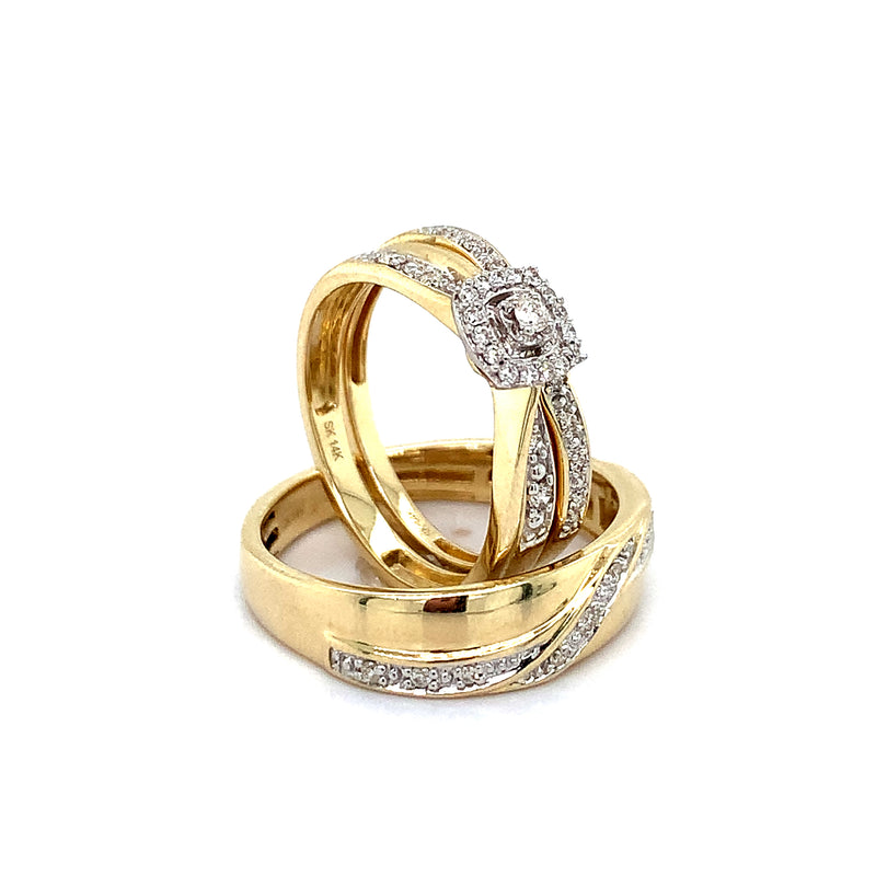 Trio de anillos con diamantes en oro amarillo 14Kt.