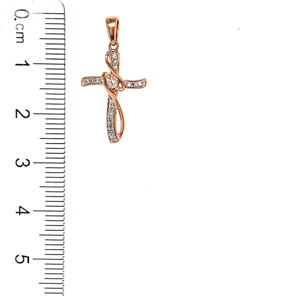 (SOFIA) Collar (cruz) con diamantes en oro rosado 10k  ANTES: $399.00