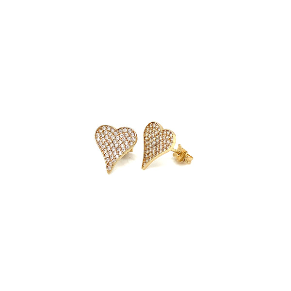 Aretes (corazón) con circones en oro amarillo 10kt.
