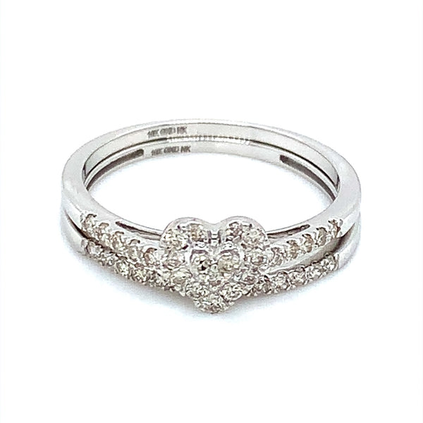 (SOFIA) Set de anillos (corazón) de diamantes en oro blanco 10Kt.  ANTES: $599.00