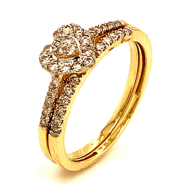 (SOFIA) Set de anillos (corazón) de diamantes en oro amarillo 10Kt.