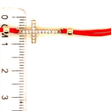 Pulsera (cruz) con circones en oro amarillo 10k e hilo rojo ajustable