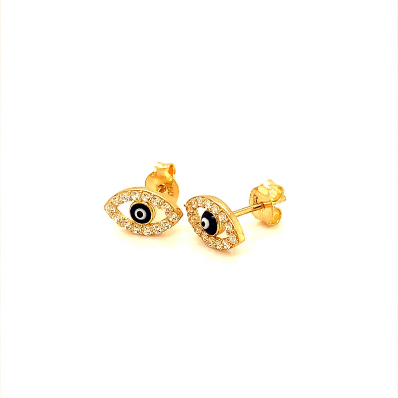 Aretes (ojo turco) con circones en oro amarillo 18kt