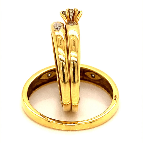 (MIA) Trío de anillos con diamante en oro amarillo 18kt