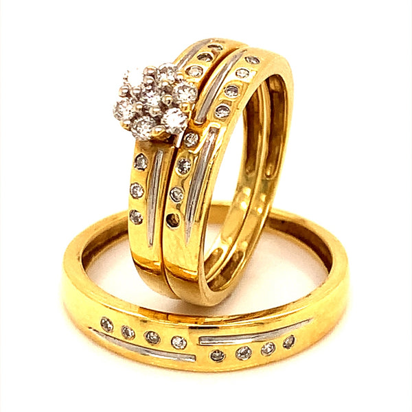 (MIA) Trío de anillos con diamante en oro amarillo 18kt  ANTES: $1,699.00