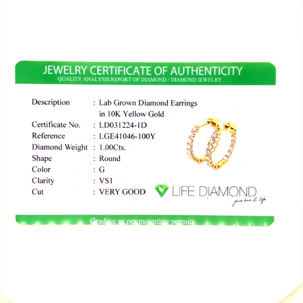 (LD) Huggies con diamantes de laboratorio en oro amarillo 10kt.