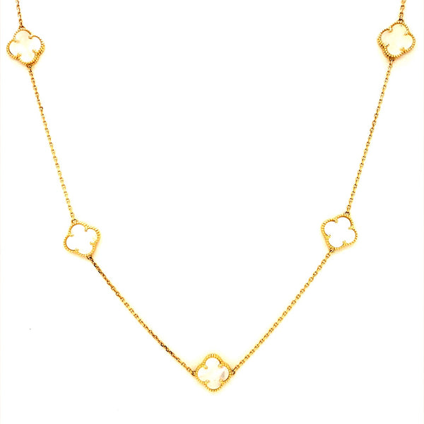 Collar (trébol blanco de nacar) en oro amarillo 10kt. 45cm