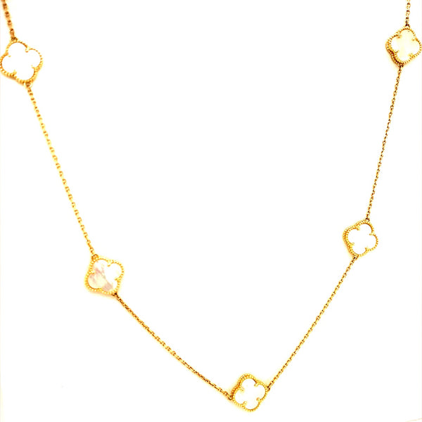 Collar (trébol blanco de nacar) en oro amarillo 10kt. 45cm