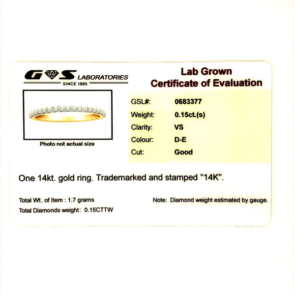 (LD) Banda con diamantes de laboratorio en oro amarillo 14kt.