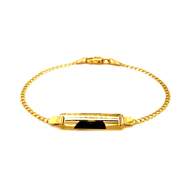 Pulsera (gourmet) grabable para bebés en oro amarillo 10k. 15.5cm