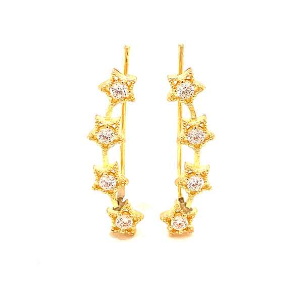 Aretes trepadores (estrellas) en oro amarillo 10kt.