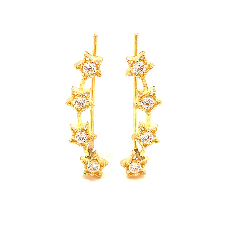 Aretes trepadores (estrellas) en oro amarillo 10kt.