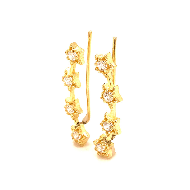 Aretes trepadores (estrellas) en oro amarillo 10kt.