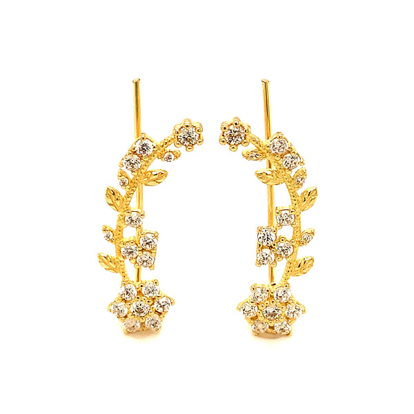 Aretes trepadores (flor) en oro amarillo 10kt.