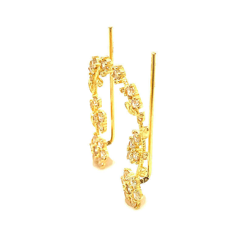 Aretes trepadores (flor) en oro amarillo 10kt.