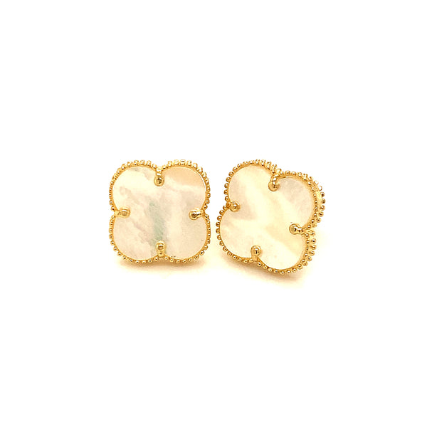 Aretes (trébol blanco) en oro amarillo 10kt.