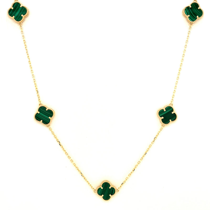 Collar (trébol verde) en oro amarillo 10kt. 42/45cm