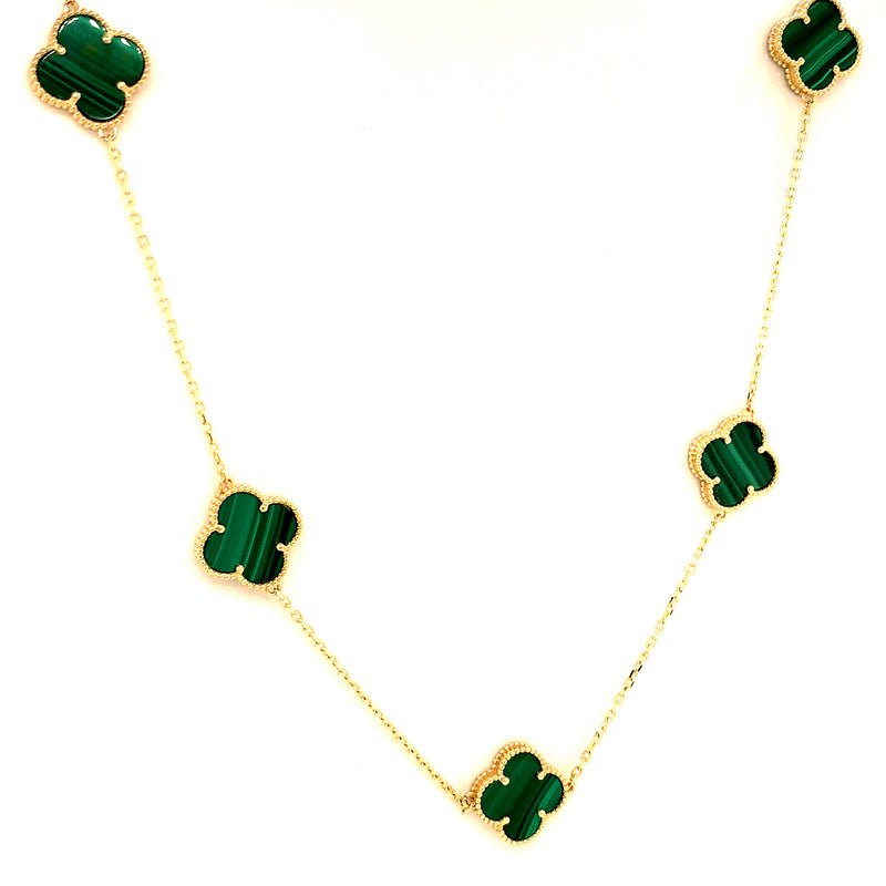 Collar (trébol verde) en oro amarillo 10kt. 42/45cm