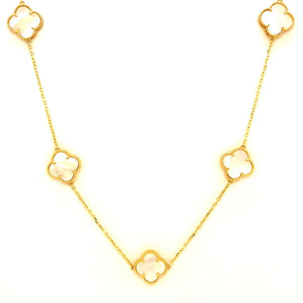 Collar (trébol blanco) en oro amarillo 10kt. 42/45cm