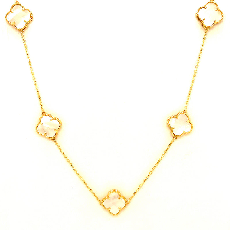 Collar (trébol blanco) en oro amarillo 10kt. 42/45cm