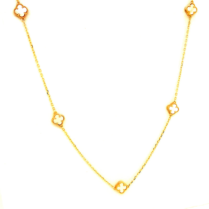 Collar (trébol blanco) en oro amarillo 10kt. 42/45cm