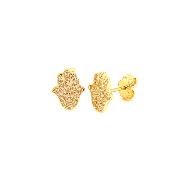 Aretes (hamsa) con circones en oro amarillo 10kt