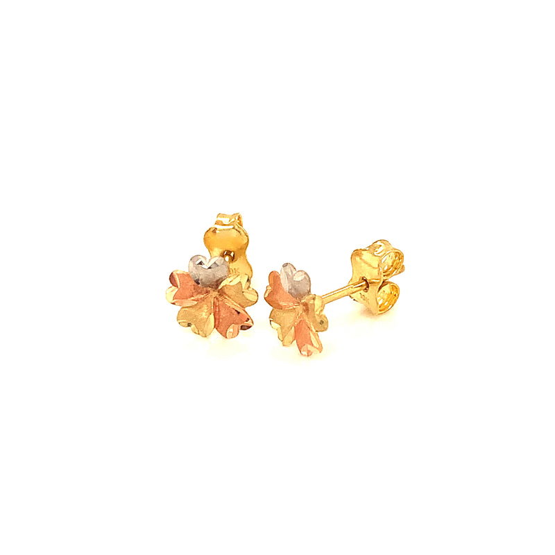 Aretes (flor) en oro tres tonos 10k