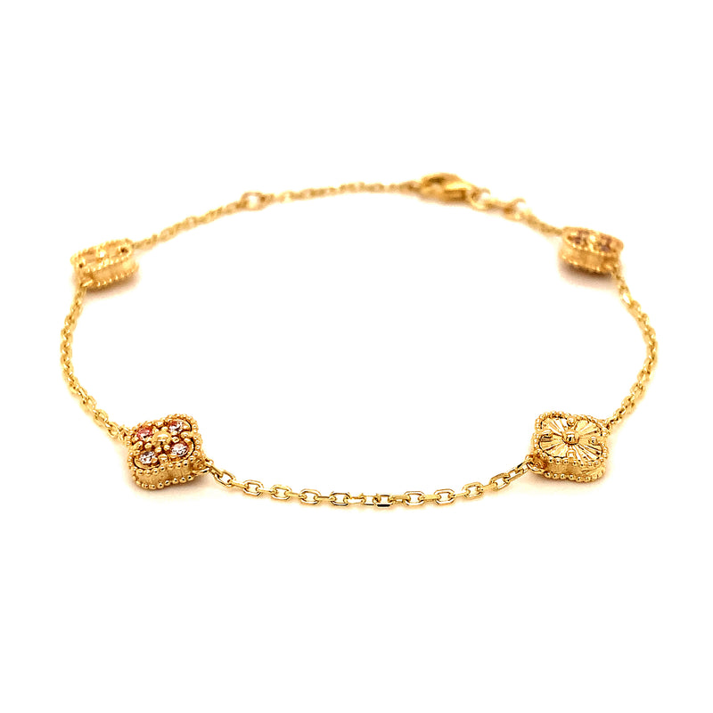 Pulsera (trébol dorado) en oro amarillo 10kt. 17CM/19CM