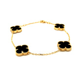 Pulsera (trébol negro onix) en oro amarillo 10kt. 17CM/19CM