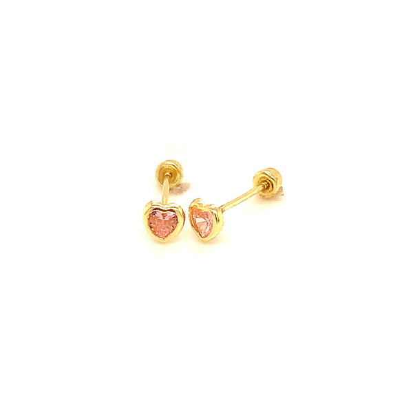 Aretes (corazón) para bebés en oro amarillo 10kt