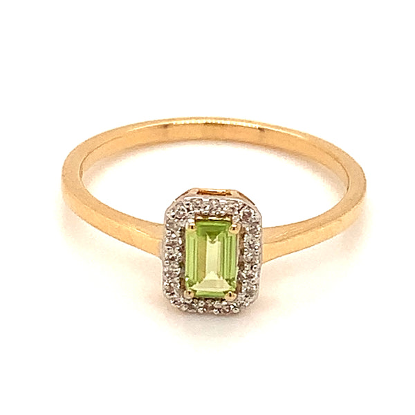 Anillo de peridoto en oro amarillo 14kt.