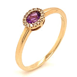 Anillo de amatista con diamantes en oro amarillo 10kt.