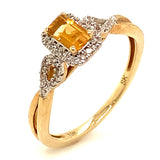 Anillo de Citrino con diamantes en oro amarillo 10kt.