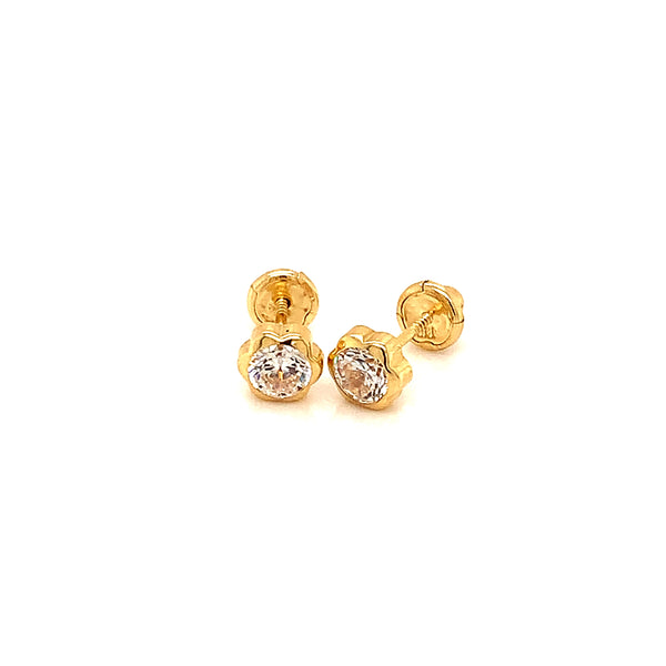 Aretes con circones para bebés en oro amarillo 18kt