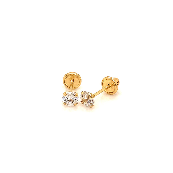 Aretes con circones para bebés en oro amarillo 18kt