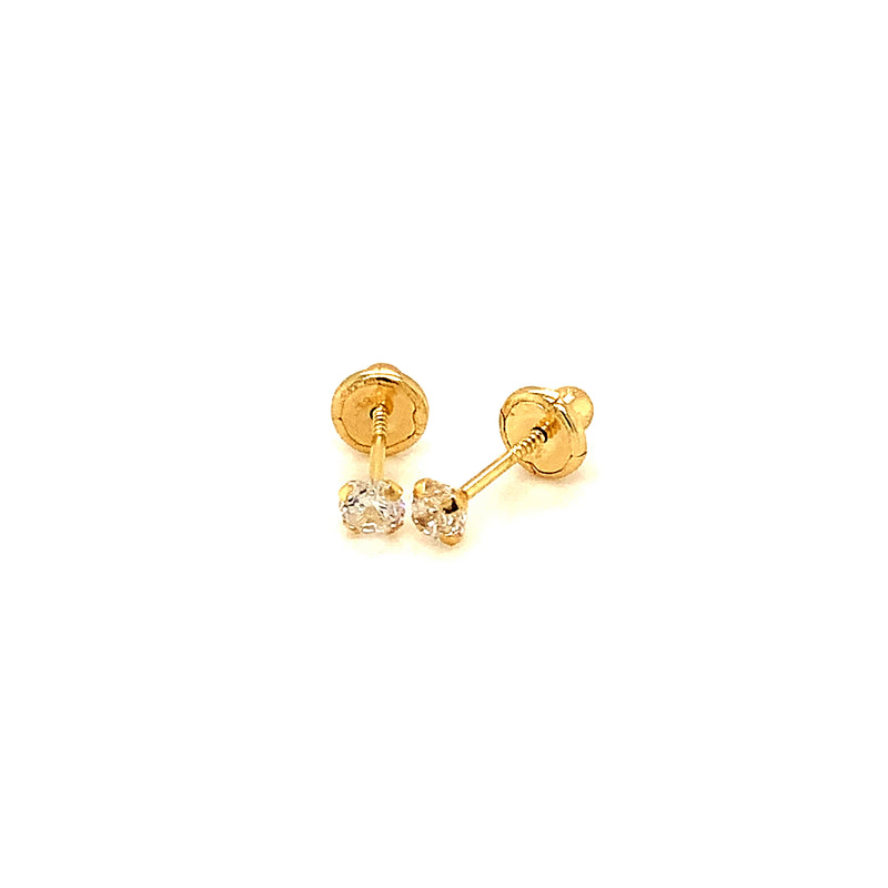 Aretes con circones para bebés en oro amarillo 18kt