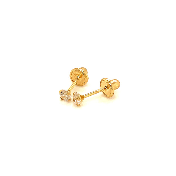 Aretes con circones para bebés en oro amarillo 18kt