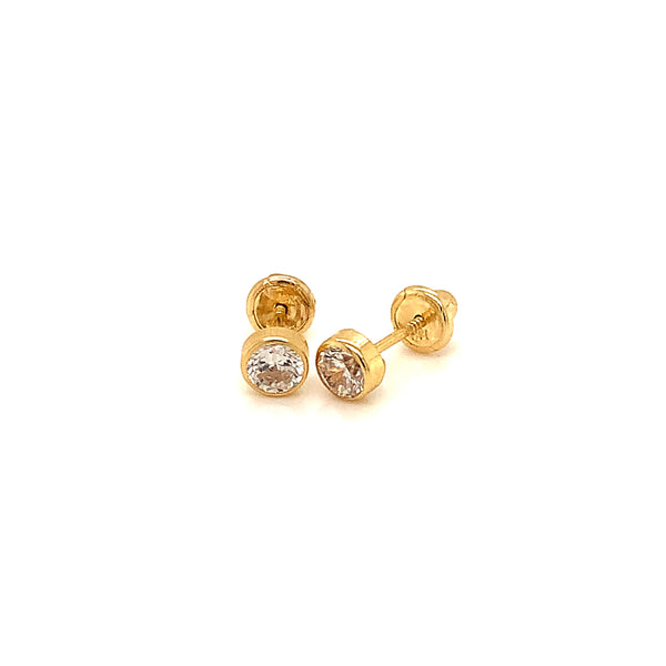 Aretes con circones para bebés en oro amarillo 18kt