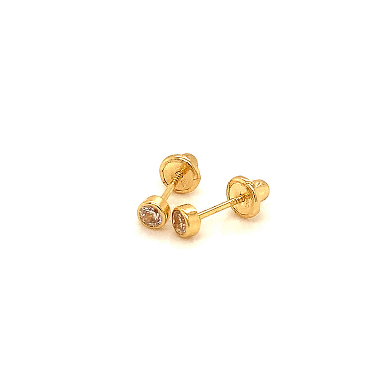 Aretes con circones para bebés en oro amarillo 18kt