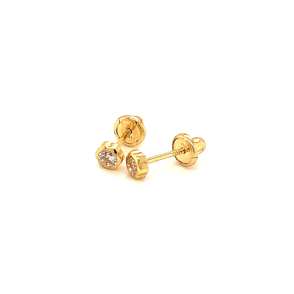 Aretes con circones para bebés en oro amarillo 18kt