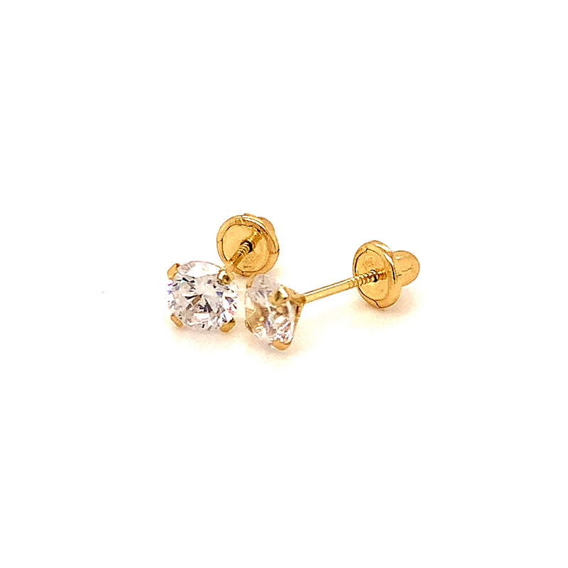 Aretes con circones para bebés en oro amarillo 18kt