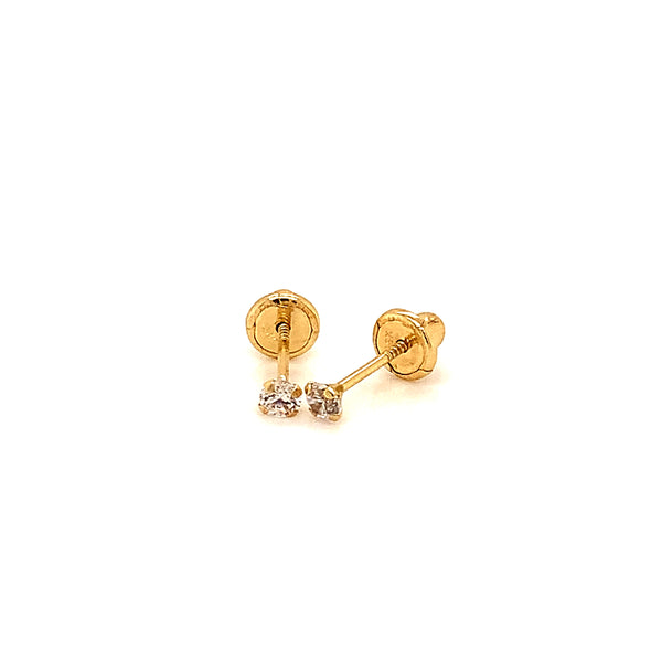 Aretes con circones para bebés en oro amarillo 18kt