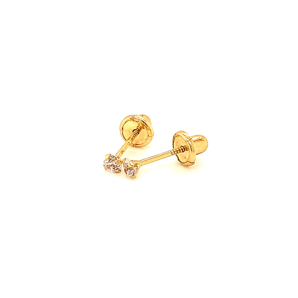 Aretes con circones para bebés en oro amarillo 18kt