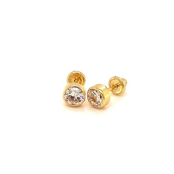 Aretes con circones para bebés en oro amarillo 18kt